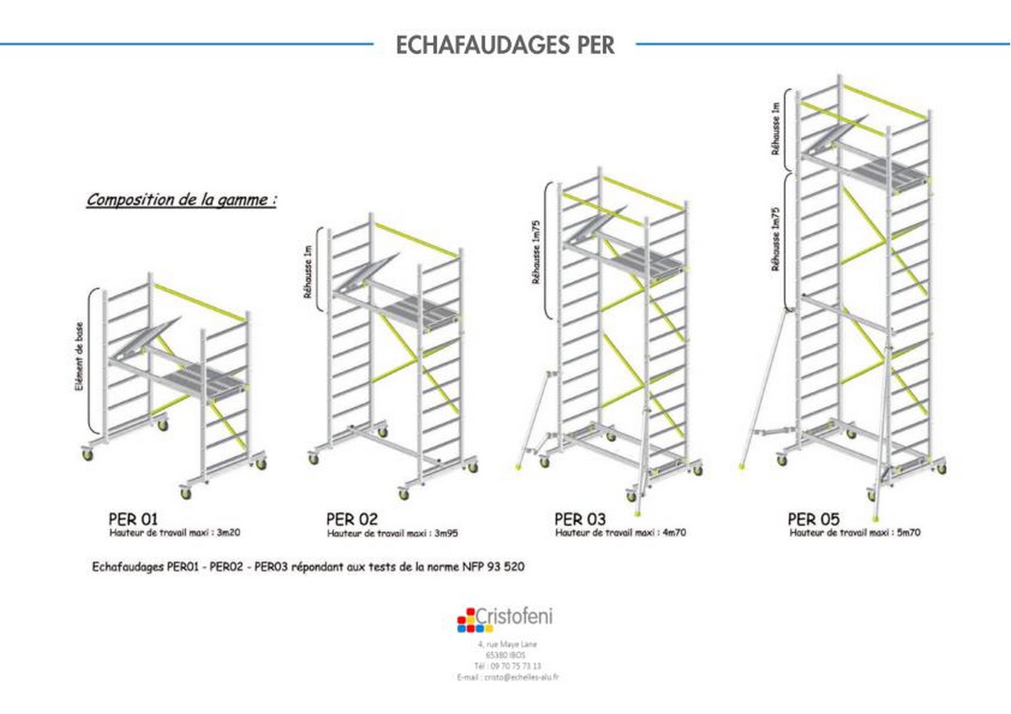 petit chafaudage, petits chafaudages alu, chafaudage, chafaudages aluminium de 2 m, 3 m, 4 m, 4.5 mtres hauteur de travail